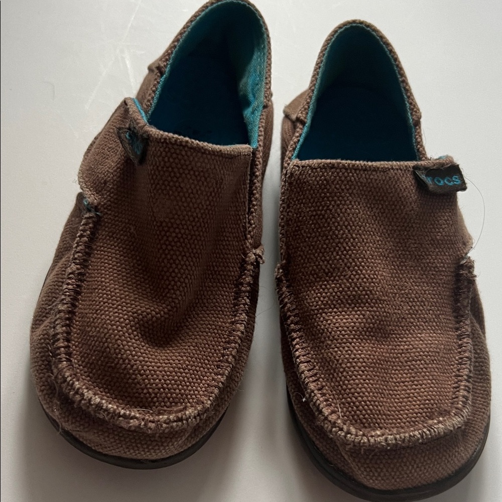 CROCS Brown Canvas Slip-Ons